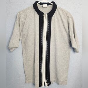 Men's Grey Short-Sleeve Button-Down Polo with Black Contrast Trim